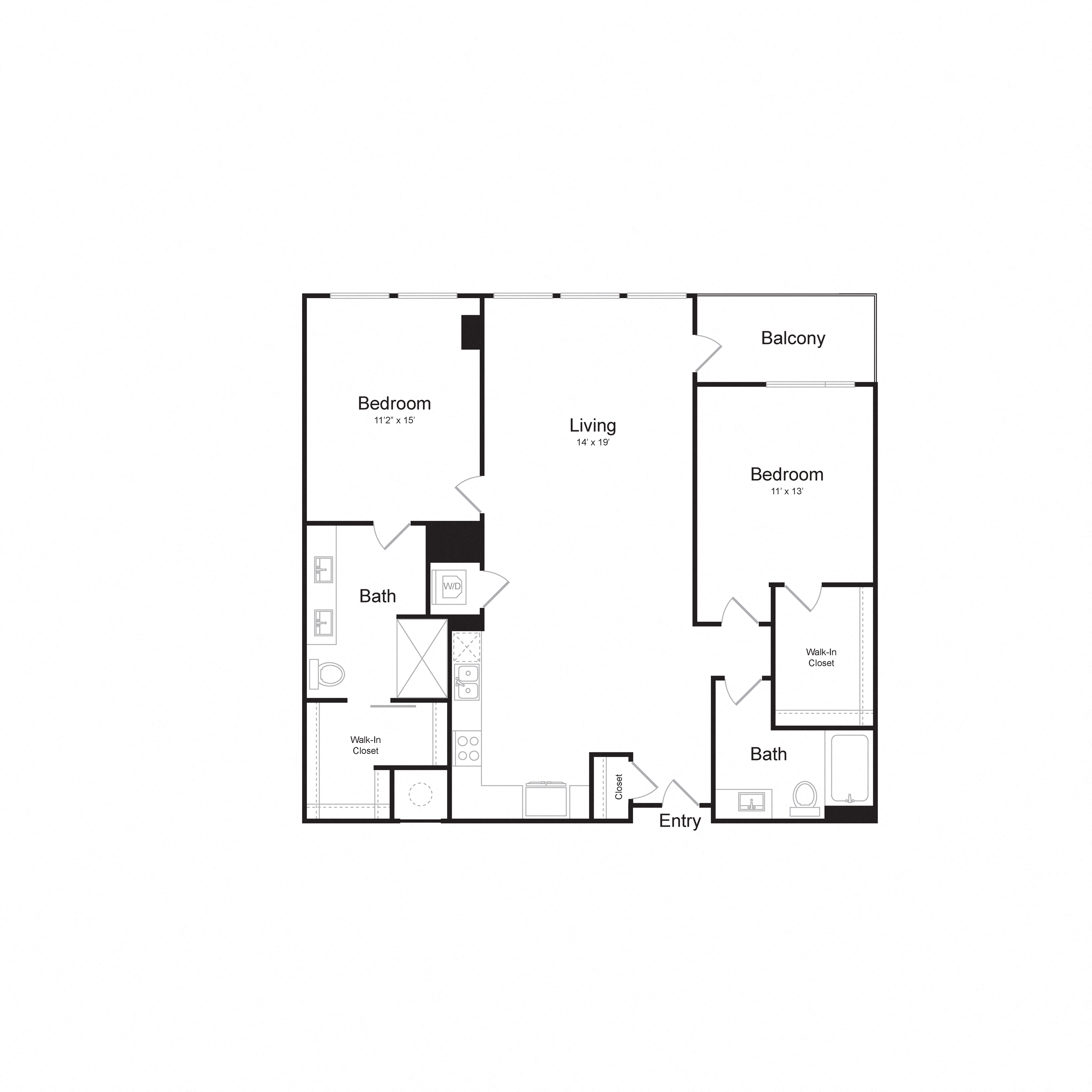 Floor plan for 2 beds, 2 baths, 1315 sqft